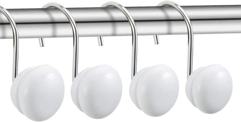 White Shower Curtain Hooks, Rt Proof Shower Curtain Rings for Bathroom,  Decorative Shower Hooks Hangers for Shower Curtain Rod,Set of 12