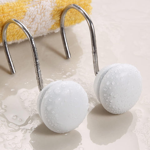 White Shower Curtain Hooks, Rt Proof Shower Curtain Rings for Bathroom,  Decorative Shower Hooks Hangers for Shower Curtain Rod,Set of 12