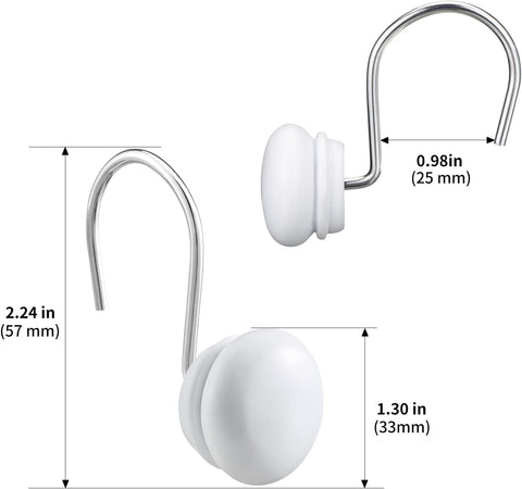 White Shower Curtain Hooks, Rt Proof Shower Curtain Rings for Bathroom,  Decorative Shower Hooks Hangers for Shower Curtain Rod,Set of 12