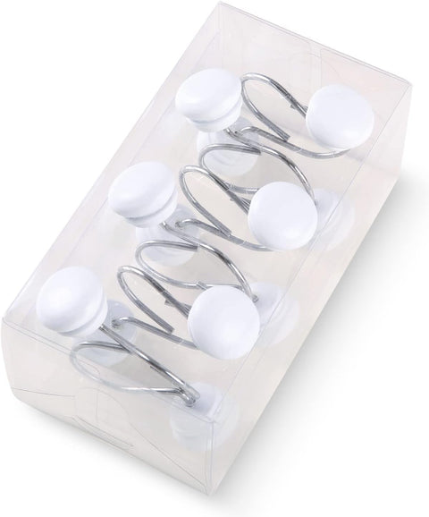 White Shower Curtain Hooks, Rt Proof Shower Curtain Rings for Bathroom,  Decorative Shower Hooks Hangers for Shower Curtain Rod,Set of 12