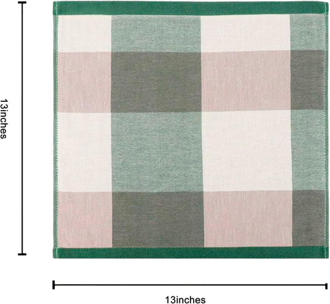 6 Pack 100% Cotton Washcloths, Dual-Sided Design (Terry + Gauze) Facecloths, 13x13 Inch Ginghqm Washrags, Soft & Skin-Friendly, for Bathroom, Kitchen & Hoehold (Green, 13x13 Inches)