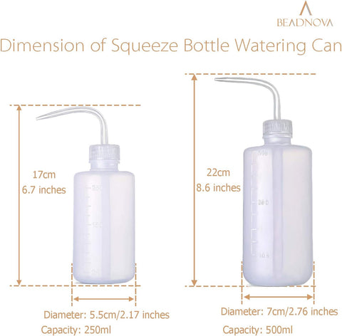 Squeeze Bottle Plant Watering Can Eye Wash Bottle Squeeze Irrigation Plastic Small Watering Can for Indoor Plants Tattoo (2pcs, 250ml and 500ml)