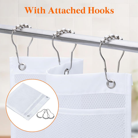 Cruise Essentials Shower Caddy Mt-Have, 7 Pockets Hanging Bathroom Organizer with Quick-Dry Mesh, Portable Shower Bag to Storage Soap, Shampoo, for RVing, Travel, Camping, White, 2 Packs
