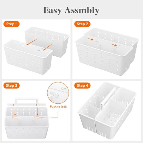 Shower Caddy Portable, Cleaning Supplies Caddy Organizer with Handle and Adjtable Dividers, Plastic Shower Basket for Dorm Room Essentials, College, Bathroom, White, 1 Pack