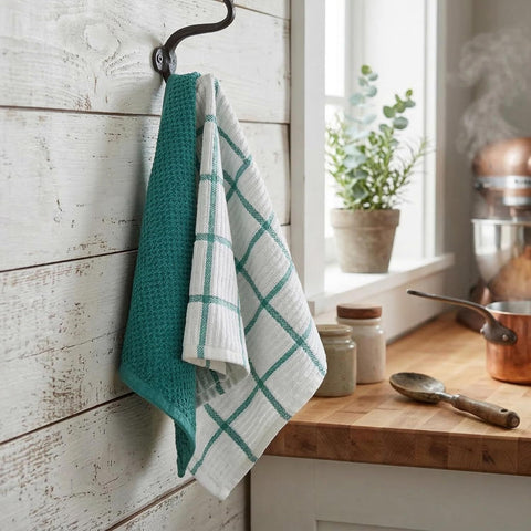 6 Pack Large Kitchen Towels, 16x27 inch Absorbent Dishcloths, 100% Cotton Cleaning Cloth, Teal Set (Pack of 6)