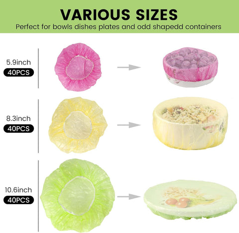 120PCS Reusable Bowl Covers – Elastic Plastic Food Storage Wraps for Kitchen, Baking, Picnics & Family Use, 3 Sizes (Large, Medium, Small)