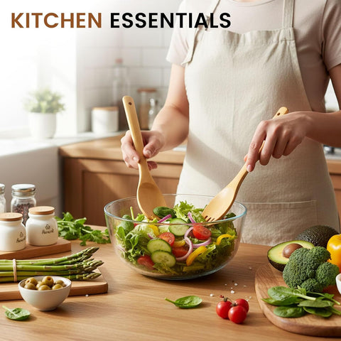 7-Piece Bamboo Kitchen Utensils Set, Wooden Spoons & Spatulas for Nonstick Cookware, Lightweight Heat-Resistant Cooking Tools with Comfortable Grip, Kitchen Gift Set