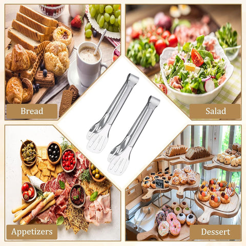 6PCS Serving Tongs, 7Inch Buffet Tongs, Stainless Steel Food Tong Small Serving Utensils for Cooking, Entertaining, Salad, Barbecue, Buffet, Toast and Steak by  (Stainless buffet tongs)