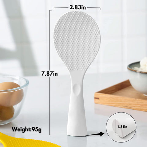 Silicone Standing Rice Spatula with Non-Stick Paddle, Heat Resistant Rice Cooker Spoon, Serving Spoon for Grains (White)
