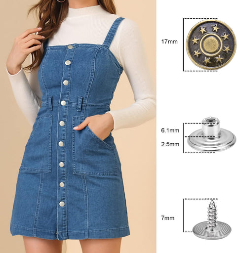 CooBigo 6Sets 1-1/2" Overalls Buckles + 24Pcs 17mm Jeans Bttons for Jeans Suspender Buckles Replacement Bib Pants DIY Sewing Accessories (Bronze)
