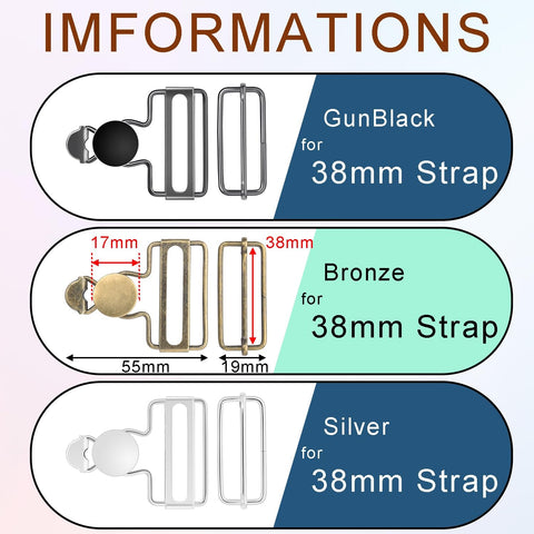 CooBigo 6Sets 1-1/2" Overalls Buckles + 24Pcs 17mm Jeans Bttons for Jeans Suspender Buckles Replacement Bib Pants DIY Sewing Accessories (Bronze)
