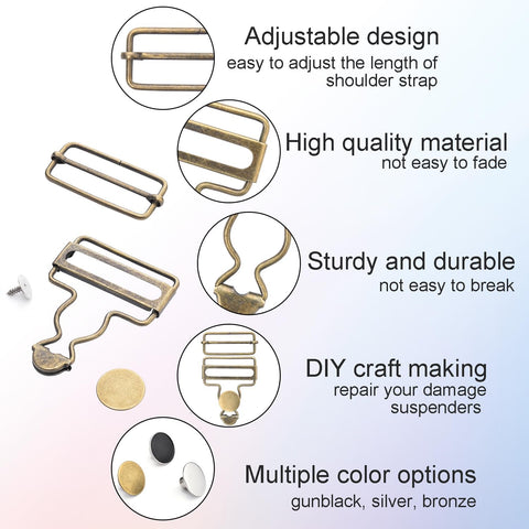 CooBigo 6Sets 1-1/2" Overalls Buckles + 24Pcs 17mm Jeans Bttons for Jeans Suspender Buckles Replacement Bib Pants DIY Sewing Accessories (Bronze)