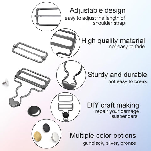 CooBigo 24Pcs 17mm Jeans Bttons + 6Sets 1-1/2" Overalls Buckles for Jeans Suspender Buckles Replacement Bib Pants DIY Sewing Accessories