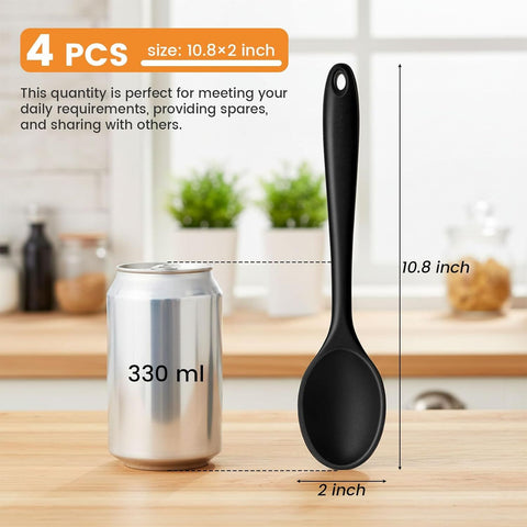 Silicone Spoons for Cooking, 4PCS 10.8 Inch Nonstick Kitchen Serving Spoons, Heat Resistant Silicone Cooking Utensils Set for Stirring, Mixing, Baking, House Warming Gifts & Stocking Stuffers