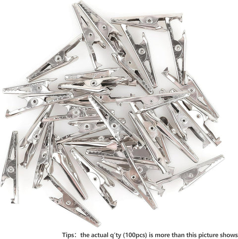 100 Pack Mini Clamps Alligator Clips for Crafts & Electrical, Small Metal Clips for Joints 35 mm Alligator Clamp for Crafting, Gator Clips Clamps Bulk for Crafts Holding (Silver）
