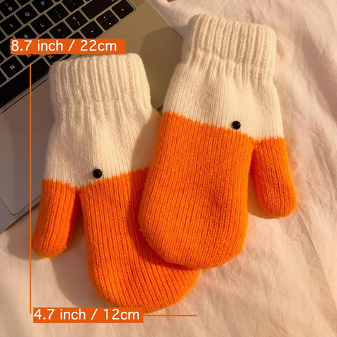 Women's Winter Warm Fleece Knitted Mittens wuth Funny Goose Design