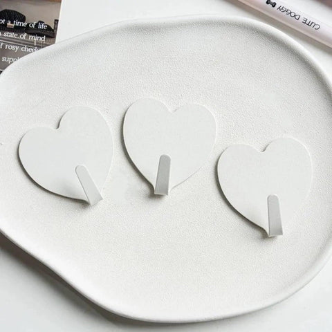 9 Pcs Heart Shaped Adhesive Wall Hooks, Cute Decorative Pink and White Self-Adhesive Hooks for Home Office Organization (White Pink)