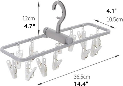 2 Pack Clothes Drying Rack with 12 Multiple Clips, Foldable Portable Travel Hanger for Socks Underwear Bras (White)