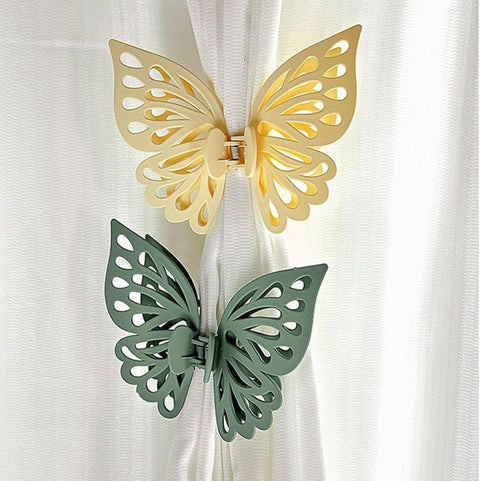 Butterfly Shape Curtain Claw Clips 2 Pack, Decorative Curtain Holder for Living Room Bedroom, Creative Drapery Tieback (Green,2)