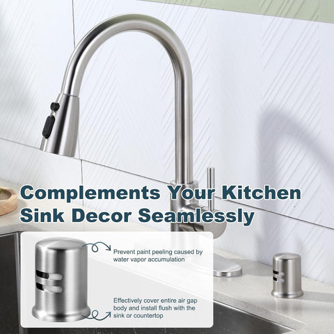 Dishwasher Air Gap Cover for Kitchen, Solid Brass Air Gap Cap with Skirted Design, Dishwasher Overflow Vent Cap Replacement Only, Brushed Nickel