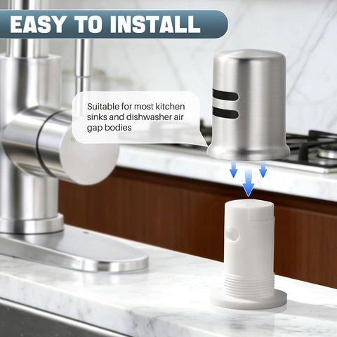 Dishwasher Air Gap Cover for Kitchen, Solid Brass Air Gap Cap with Skirted Design, Dishwasher Overflow Vent Cap Replacement Only, Brushed Nickel