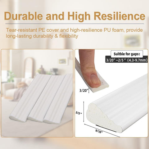 118” Wedge-Shape Foam Window Weather Stripping Door Seal Strip,Soundproofing Frame Winter Insulation Tape for Exterior Front Door,Noise Cancelling Window Inserts,Door Gap Filler Light Blocker,White