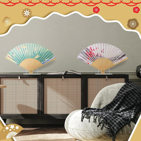 2 Pcs Acrylic Fan Display Stand Folding Clear Fan Holder Easel Japanese Chinese Hand Fan Stand Foldable Handheld Fan Display Stand Base Fan Organizer