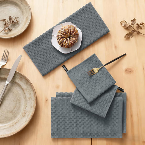 Homaxy 100% Cotton Terry Kitchen Towels(15" x 25", 6 Pack), Soft and Super Absorbent Dish Towels and 100% Cotton Kitchen Towels and Dishcloths Set(12 x 12 & 15 x 25 Inches, Set of 8 Bulk)