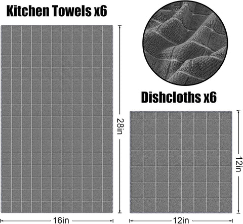 Homaxy Microfiber Kitchen Towels and Dishcloths Set, 12 Pack Soft and Absorbent Dish Hand Towels Bulk and 100% Cotton Kitchen Towels and Dishcloths Set(12 x 12 & 15 x 25 Inches, Set of 8 Bulk)