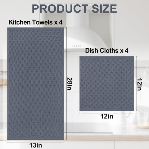 Homaxy 100% Cotton Kitchen Towels and Dishcloths Set, 12 x 12 Inches and 13 x 28 Inches, Set of 8 Bulk Kitchen Towels Set and 100% Cotton Kitchen Dishcloths Set(12 x 12 & 15 x 25 Inches)