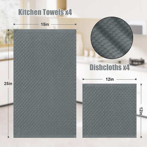 Homaxy Kitchen Towels and Dishcloths Set, 12 x 12 and 13 x 28 Inches, Set of 8 Bulk Cotton Terry Kitchen Towels Set and 100% Cotton Kitchen Towels and Dishcloths Set(12 x 12 & 15 x 25 Inches)