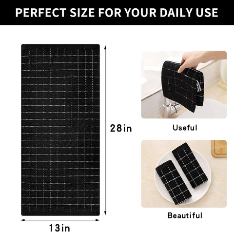 Homaxy 100% Cotton Terry Kitchen Towels(Black, 13 x 28 inches), Soft and Super Absorbent Dish Towels and Kitchen Towels and Dishcloths Set(12 x 12 & 15 x 25 Inches, Set of 8 Bulk)