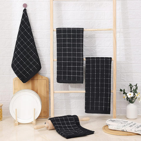 Homaxy 100% Cotton Terry Kitchen Towels(Black, 13 x 28 inches), Soft and Super Absorbent Dish Towels and Kitchen Towels and Dishcloths Set(12 x 12 & 15 x 25 Inches, Set of 8 Bulk)