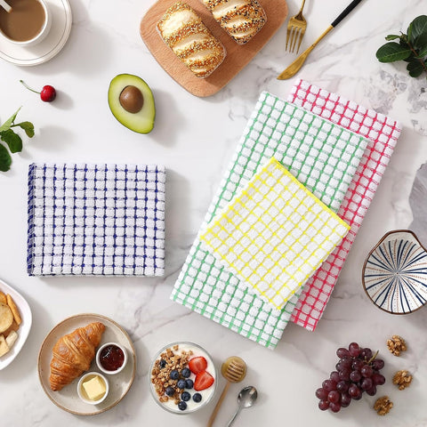 Homaxy 100% Cotton Waffle Weave Kitchen Dish Cloths (12 x 12 Inches, 6-Pack, Dark Grey), Kitchen Towels and Dishcloths Set（ 16 x 25 and 12 x 12 Inches, 8-Pack, Blue/Yellow/Red/Green）
