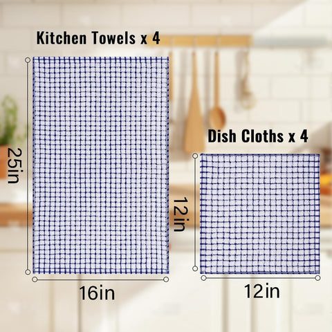 Homaxy 100% Cotton Kitchen Towels and Dishcloths Set(12 x 12 Inches and 13 x 28 Inches, 8 Pack, Dark Grey), Kitchen Towels and Dishcloths Set (16 x 25 and 12 x 12 Inches,8 Pack, Blue/Yellow/Red/Green)