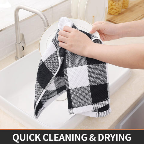 Homaxy 100% Cotton Waffle Weave Check Plaid Kitchen Towels, 13 x 28 Inches, Super Soft and Absorbent Dish Towels for Drying Dishes and Terry Kitchen Towels(15" x 25", 6 Pack, Dark Grey)