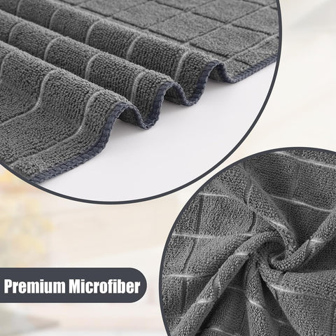 Homaxy Microfiber Kitchen Towels and Dishcloths Set, 12 Pack Soft and Absorbent Dish Hand Towels Bulk, 28 x 16 Inch & 12 x 12 Inch and Terry Kitchen Towels(15" x 25", 6 Pack, Dark Grey)