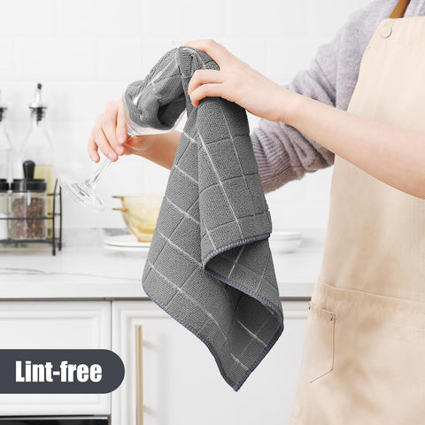 Homaxy Microfiber Kitchen Towels and Dishcloths Set, 12 Pack Soft and Absorbent Dish Hand Towels Bulk, 28 x 16 Inch & 12 x 12 Inch and Terry Kitchen Towels(15" x 25", 6 Pack, Dark Grey)