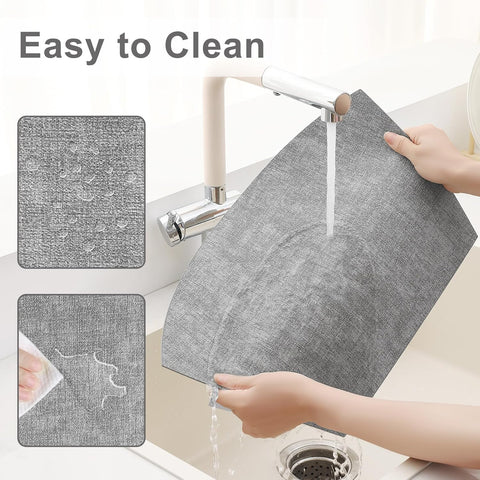 Homaxy Round Table Placemats Set of 6, Washable Wedge Shaped Faux Leather Table Mats and Terry Kitchen Towels(15" x 25", 6 Pack, Dark Grey)
