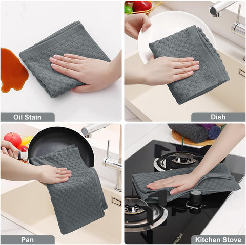 Homaxy Round Table Placemats Set of 6, Washable Wedge Shaped Faux Leather Table Mats and Terry Kitchen Towels(15" x 25", 6 Pack, Dark Grey)