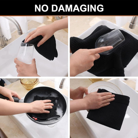 Homaxy 100% Cotton Dish Cloths, 8 Pack - 12 x 12 Inches, Waffle Weave Super Soft and Terry Kitchen Towels(15" x 25", 6 Pack, Dark Grey)