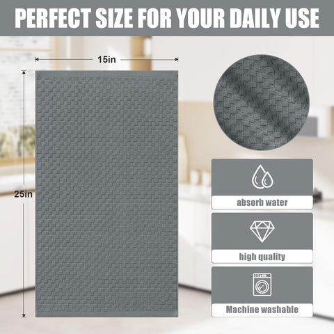 Homaxy 100% Cotton Dish Cloths, 8 Pack - 12 x 12 Inches, Waffle Weave Super Soft and Terry Kitchen Towels(15" x 25", 6 Pack, Dark Grey)