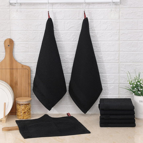 Homaxy 100% Cotton Dish Cloths, 8 Pack - 12 x 12 Inches, Waffle Weave Super Soft and Terry Kitchen Towels(15" x 25", 6 Pack, Dark Grey)