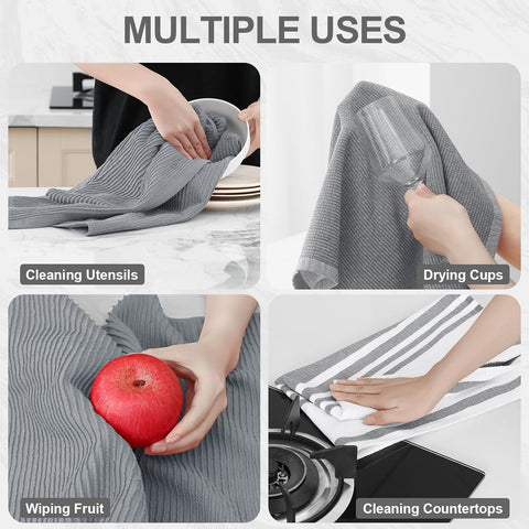 Homaxy Dishcloths Set, 12 x 12 Inches and 13 x 28 Inches, Set of 8 Bulk Kitchen Towels Set, Dark Grey and Premium Kitchen Towels(18”x 28”, 6 Pack), Grey