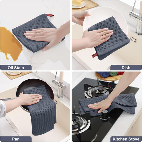 Homaxy Dishcloths Set, 12 x 12 Inches and 13 x 28 Inches, Set of 8 Bulk Kitchen Towels Set, Dark Grey and Premium Kitchen Towels(18”x 28”, 6 Pack), Grey