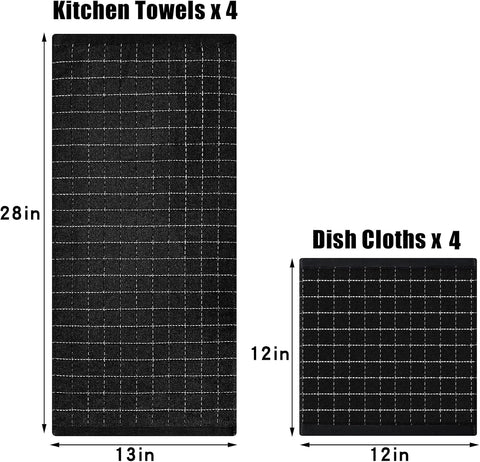 Homaxy Dishcloths Set, 12 x 12 and 13 x 28 Inches, Set of 8 Bulk Cotton Terry Kitchen Towels Set, Black and Premium Kitchen Towels(18”x 28”, 6 Pack), Grey