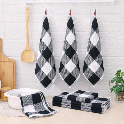 Homaxy 100% Cotton Dish Cloths, 8 Pack - 12 x 12 Inches, Black and Kitchen Towels and Dishcloths Set, 12 x 12 and 13 x 28 Inches, White & Black