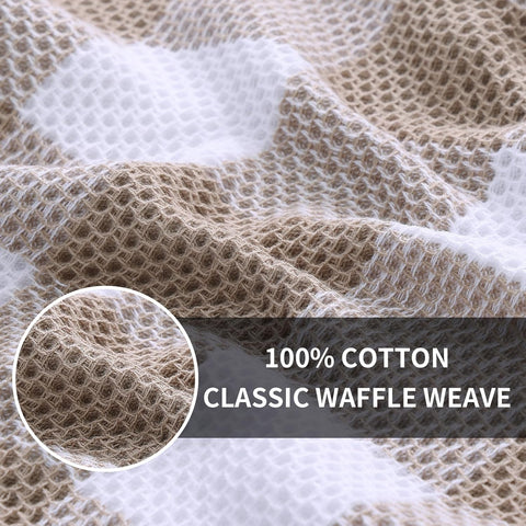Homaxy 100% Cotton Waffle Weave Check Plaid Kitchen Towels, 13 x 28 Inches, 4-Pack, White & Black and Kitchen Towels and Dishcloths Set, 12 x 12 and 13 x 28 Inches, White & Khaki
