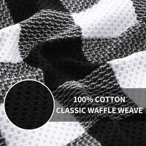 Homaxy 100% Cotton Waffle Weave Check Plaid Kitchen Towels, 13 x 28 Inches, 4-Pack, White & Black and Kitchen Towels and Dishcloths Set, 12 x 12 and 13 x 28 Inches, White & Black