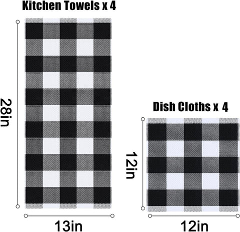 Homaxy 12 Pack Kitchen Dish Cloths (10 x 10 Inches, Grey) Kitchen Towels and Dishcloths Set, 12 x 12 and 13 x 28 Inches White & Black